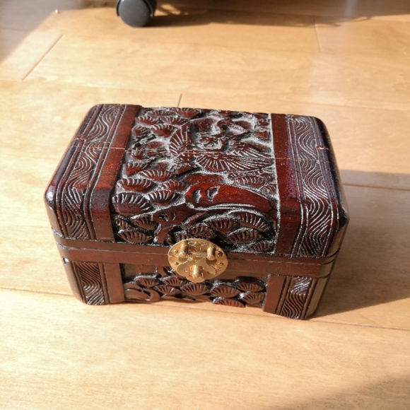 Vintage Carved Wooden Jewelry Box - Picture 1 of 12